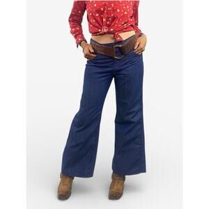 70s Retro Sears Toughskins Bell Bottoms Dark Wash Indigo Boho Flare Jeans Sz M